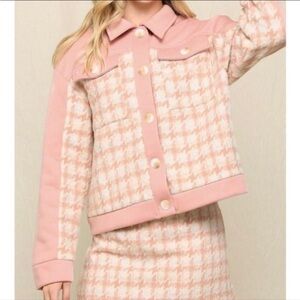 Womens Blush Pink Houndstooth Shacket NWT Size Medium